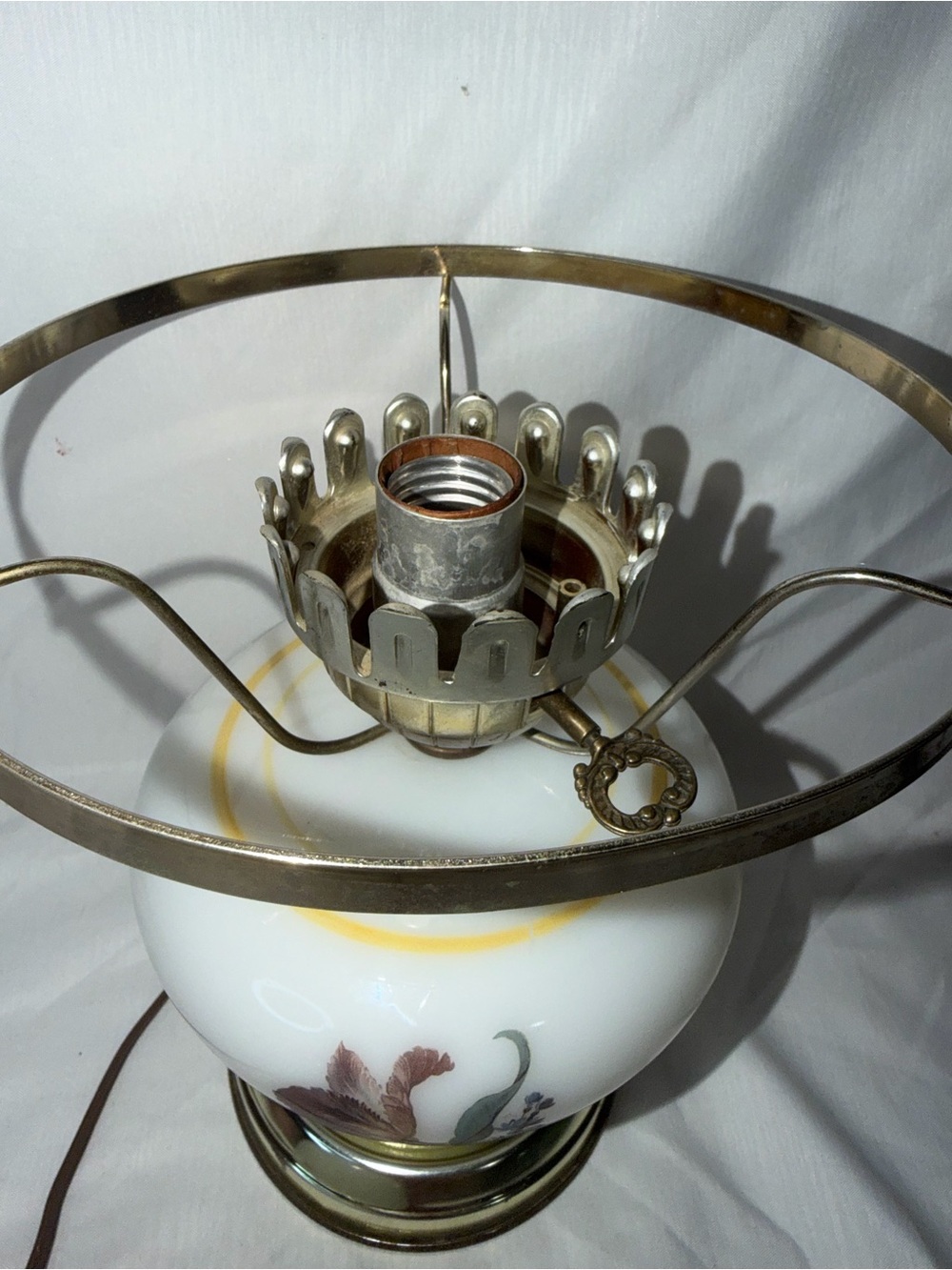 Vintage Floral Milk Glass "Gone With The Wind" Style Hurricane Lamp - Picture 9 of 16